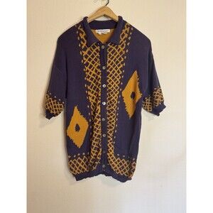 Nancy Heller Womens Sweater Cardigan Purple Gold Vintage Short Sleeve Retro S